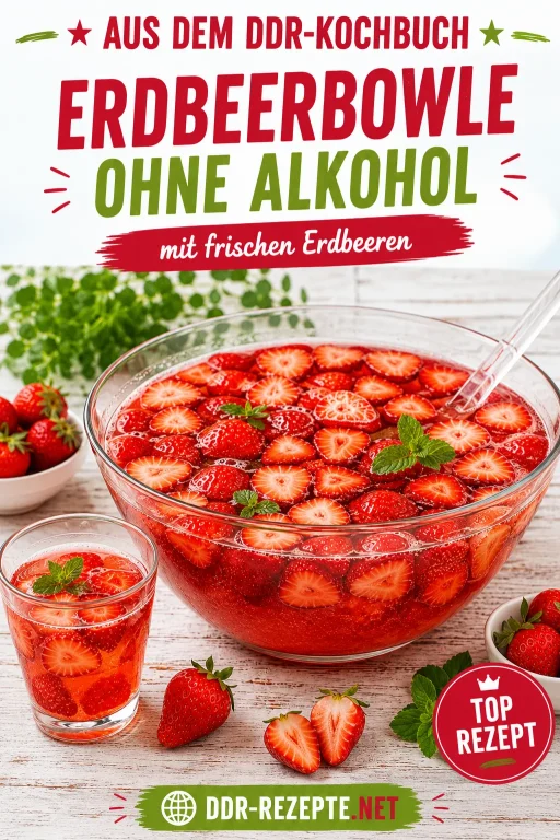 Erdbeerbowle ohne Alkohol mit frischen Erdbeeren