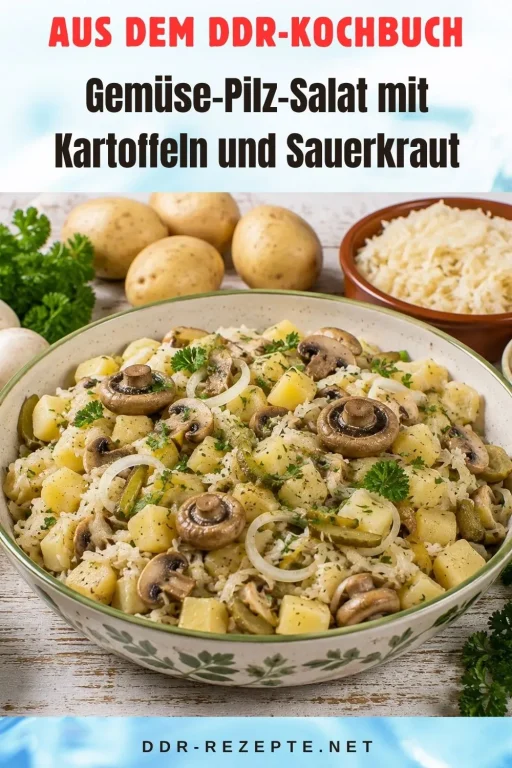 Gemüse-Pilz-Salat mit Kartoffeln und Sauerkraut
