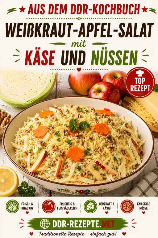 Weißkraut-Apfel-Salat mit Käse und Nüssen