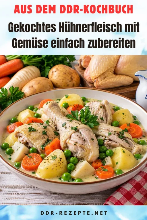 Gekochtes Hühnerfleisch mit Gemüse einfach zubereiten