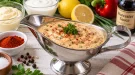 Kräuter-Paprika-Mayonnaise in einer Edelstahl-Sauciere.