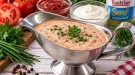 Tomaten-Kräuter-Sahne in einer Edelstahlsauciere.