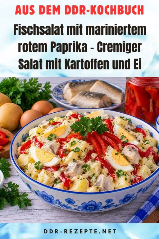 Fischsalat mit mariniertem rotem Paprika – Cremiger Salat mit Kartoffeln und Ei