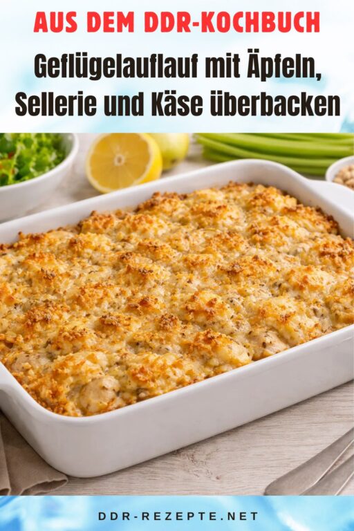 Geflügelauflauf mit Äpfeln, Sellerie und Käse überbacken