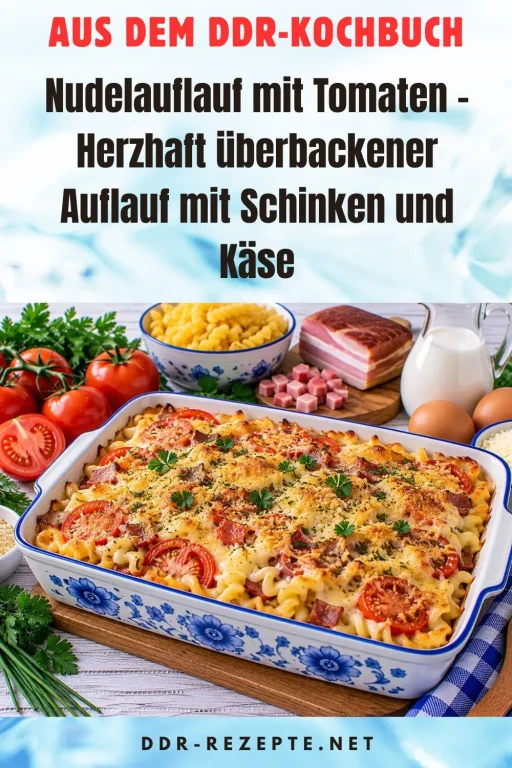 Nudelauflauf mit Tomaten – Herzhaft überbackener Auflauf mit Schinken und Käse