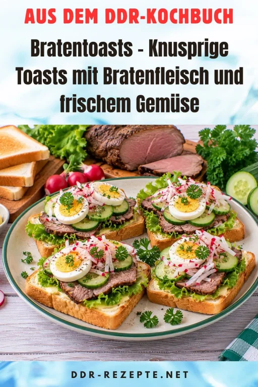 Bratentoasts – Knusprige Toasts mit Bratenfleisch und frischem Gemüse