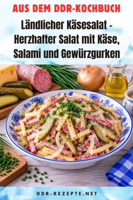 Ländlicher Käsesalat – Herzhafter Salat mit Käse, Salami und Gewürzgurken