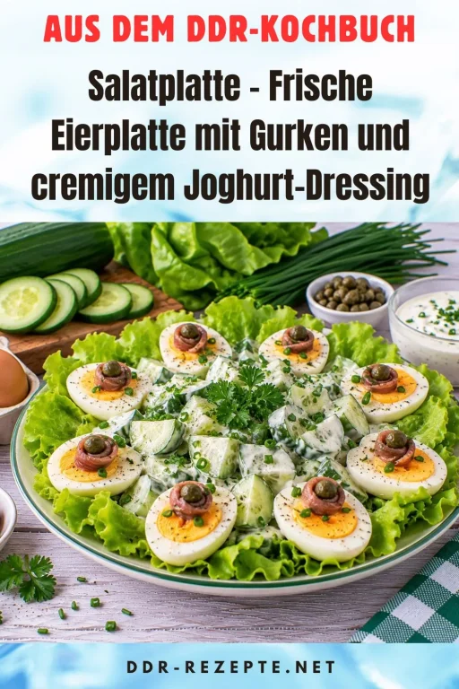 Salatplatte – Frische Eierplatte mit Gurken und cremigem Joghurt-Dressing