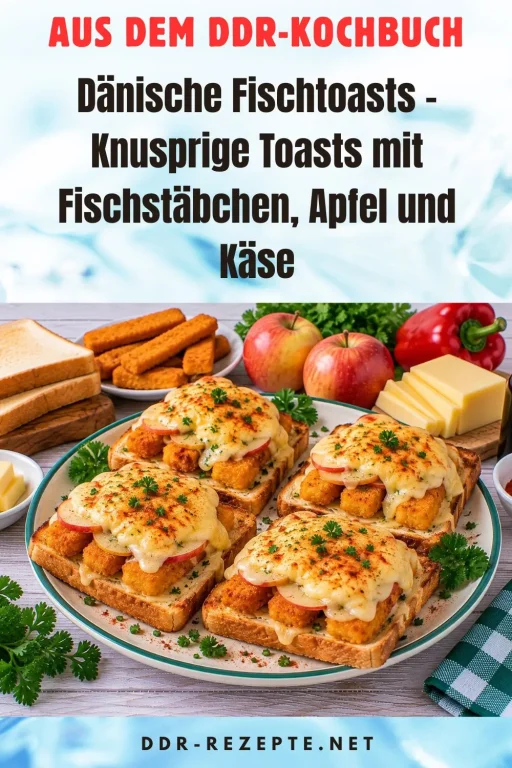 Dänische Fischtoasts – Knusprige Toasts mit Fischstäbchen, Apfel und Käse