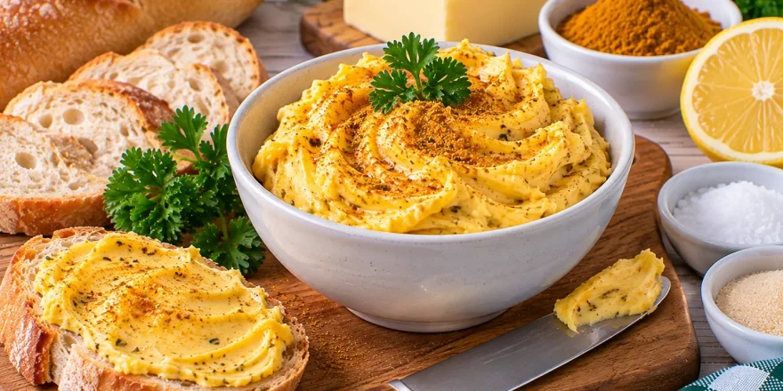 Hausgemachte Currybutter in einer kleinen Schale.