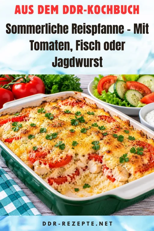 Sommerliche Reispfanne – Mit Tomaten, Fisch oder Jagdwurst