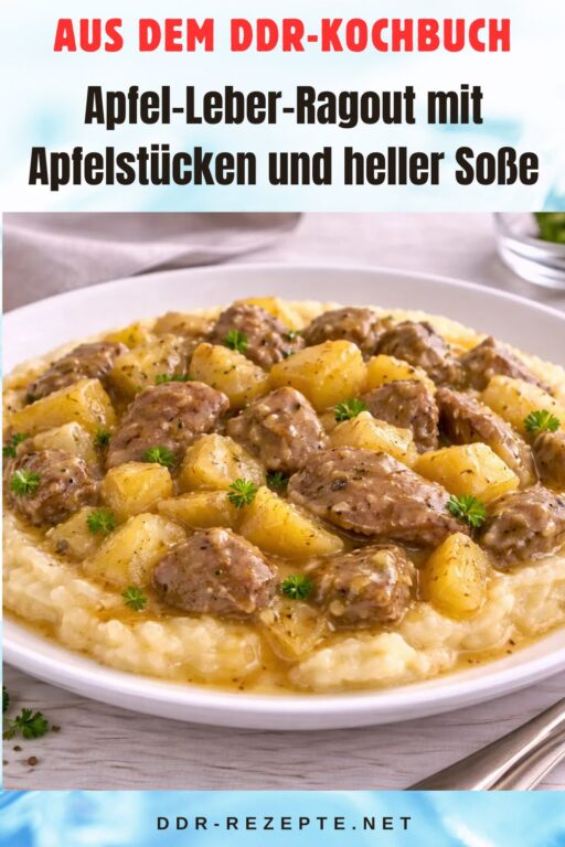 Apfel-Leber-Ragout mit Apfelstücken und heller Soße