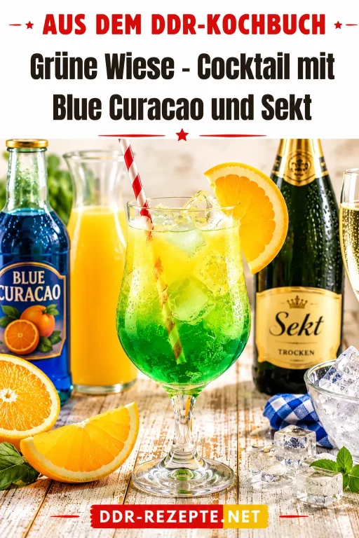 Grüne Wiese – Cocktail mit Blue Curacao und Sekt