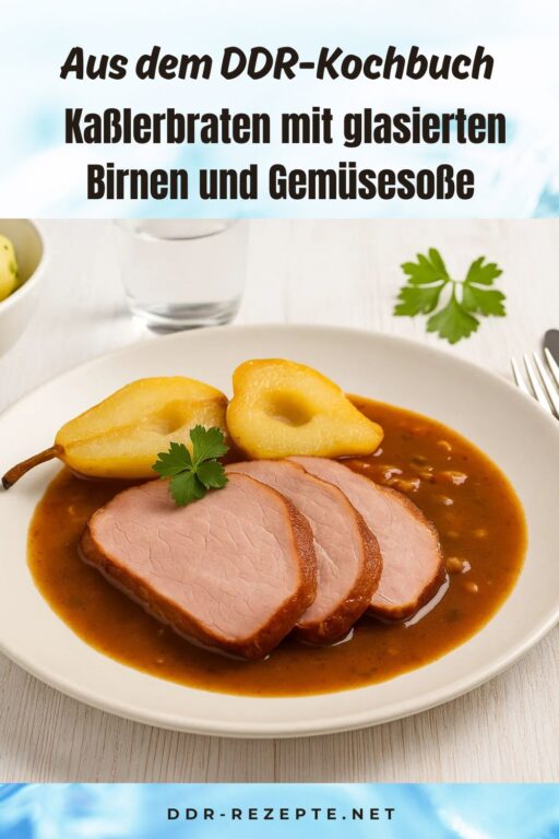 Kaßlerbraten mit glasierten Birnen und Gemüsesoße