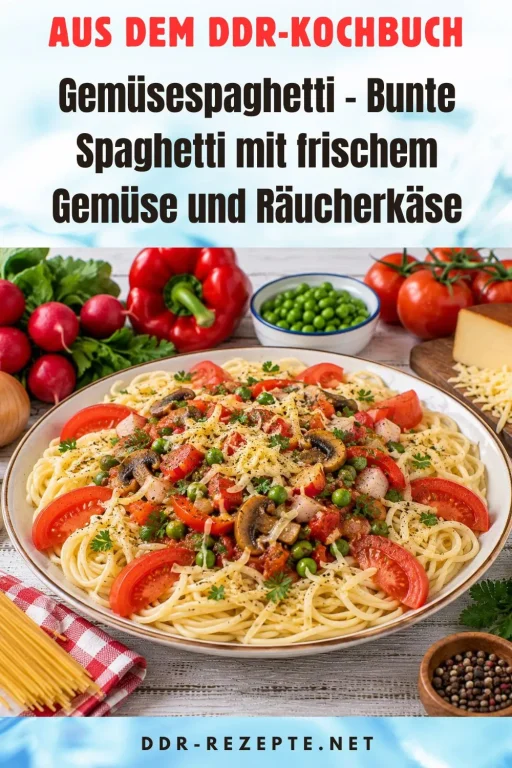 Gemüsespaghetti – Bunte Spaghetti mit frischem Gemüse und Räucherkäse