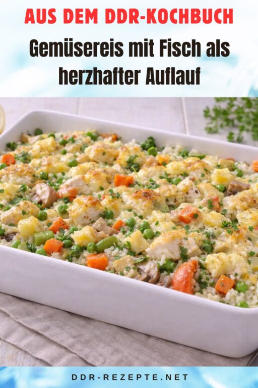 Gemüsereis mit Fisch als herzhafter Auflauf