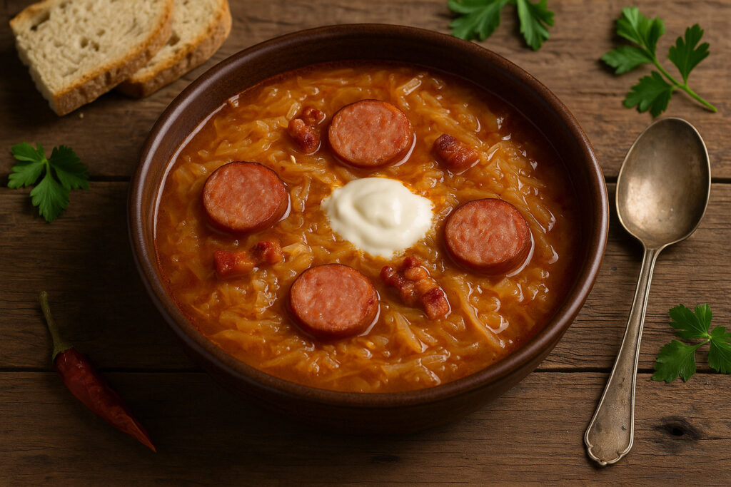 Sauerkrautsuppe mit geräucherter Wurst