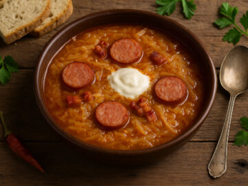 Sauerkrautsuppe mit geräucherter Wurst