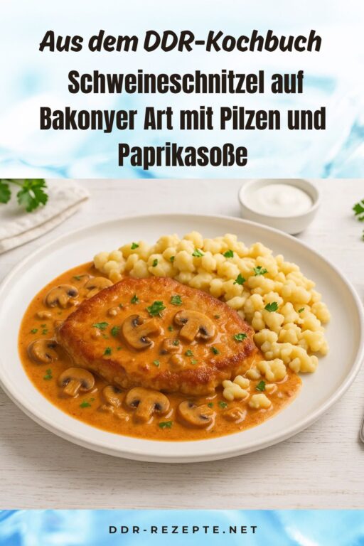 Schweineschnitzel auf Bakonyer Art mit Pilzen und Paprikasoße