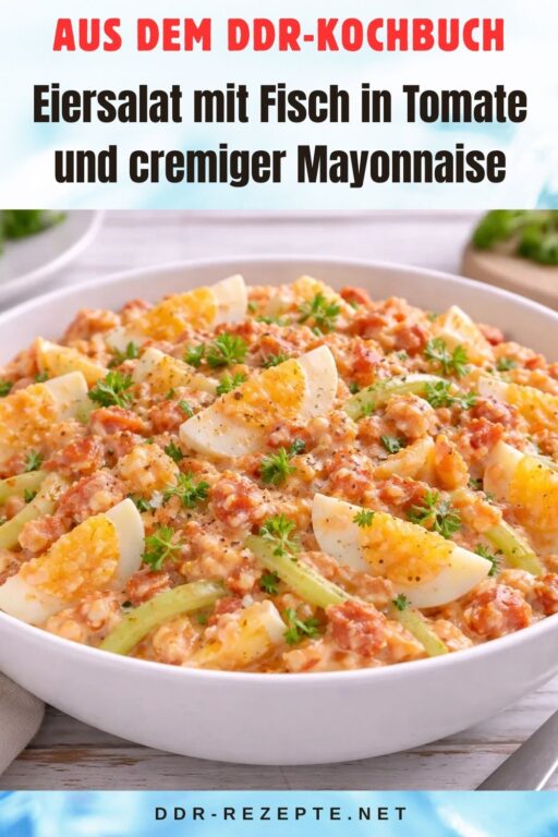 Eiersalat mit Fisch in Tomate und cremiger Mayonnaise