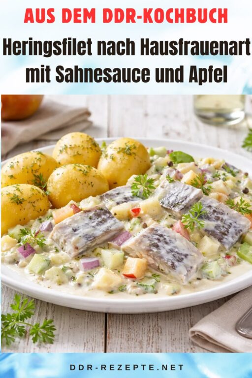 Heringsfilet nach Hausfrauenart mit Sahnesauce und Apfel