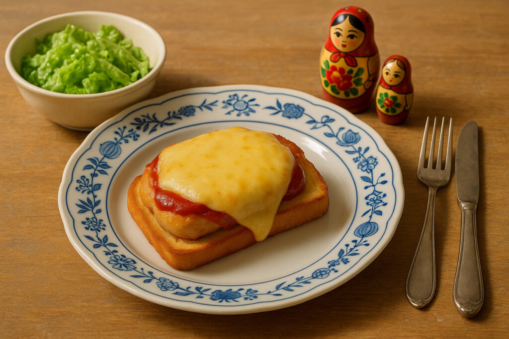 Broilertoast, mit Käse überbacken