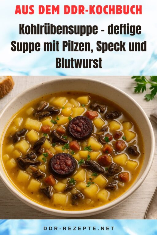 Kohlrübensuppe – deftige Suppe mit Pilzen, Speck und Blutwurst