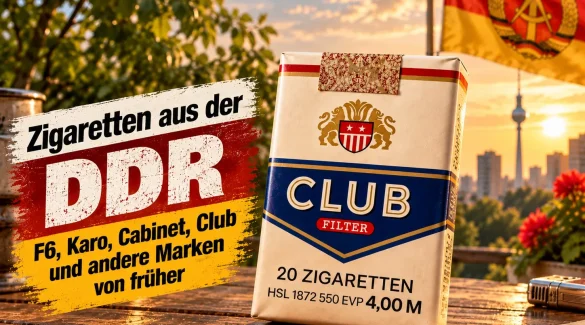 Club Filter Zigarettenschachtel aus der DDR mit historischen DDR-Zigarettenmarken wie f6, Karo und Cabinet